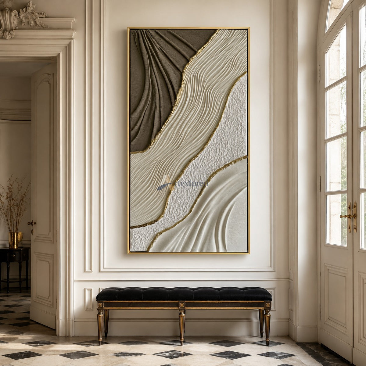 Gilded Drift — Hand-Painted Taupe and Ivory Wabi-Sabi Textured Abstract Wall Art#CI260573
