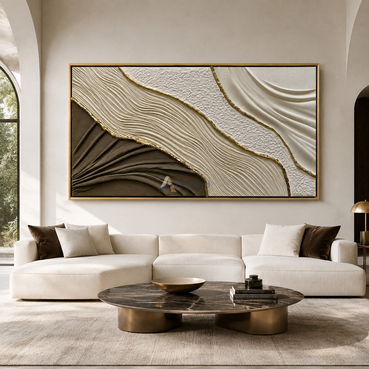Gilded Drift — Hand-Painted Taupe and Ivory Wabi-Sabi Textured Abstract Wall Art#CI260573