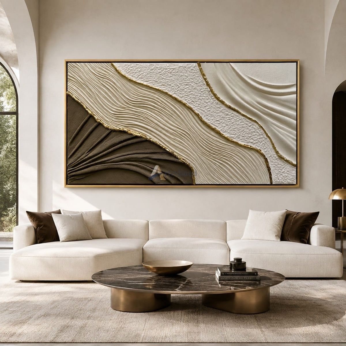 Gilded Drift — Hand-Painted Taupe and Ivory Wabi-Sabi Textured Abstract Wall Art#CI260573