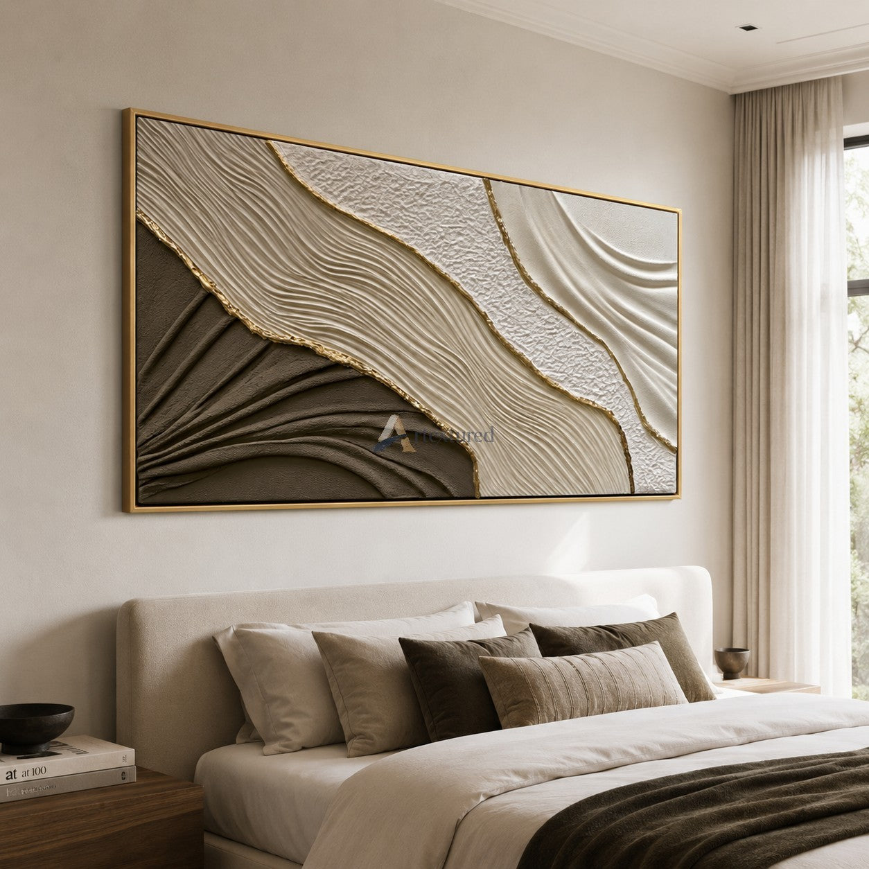 Gilded Drift — Hand-Painted Taupe and Ivory Wabi-Sabi Textured Abstract Wall Art#CI260573
