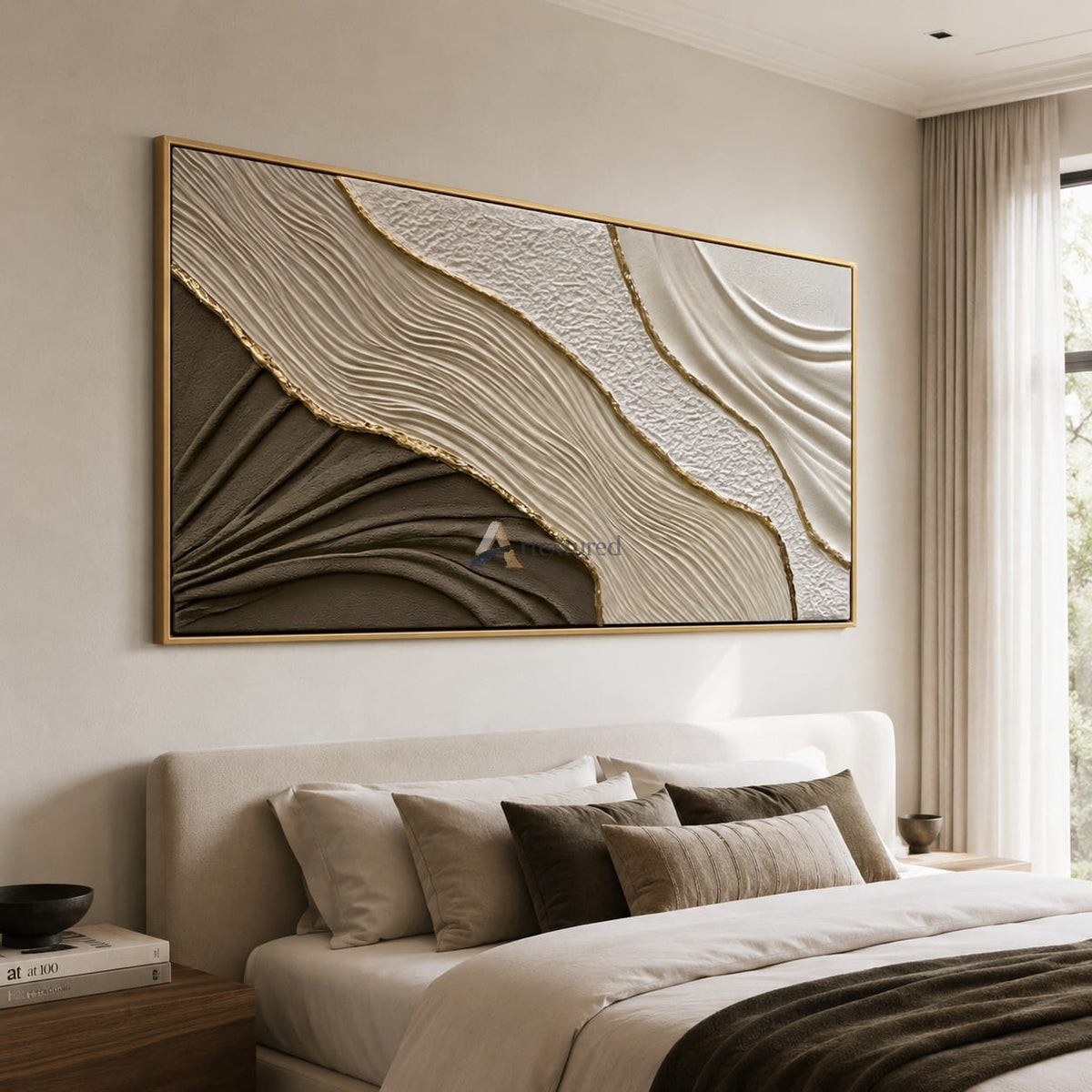 Gilded Drift — Hand-Painted Taupe and Ivory Wabi-Sabi Textured Abstract Wall Art#CI260573