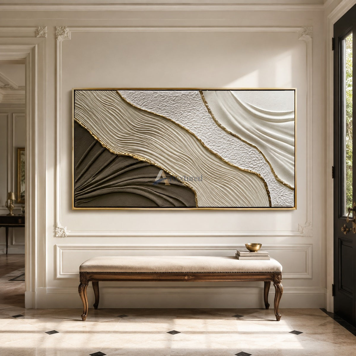 Gilded Drift — Hand-Painted Taupe and Ivory Wabi-Sabi Textured Abstract Wall Art#CI260573