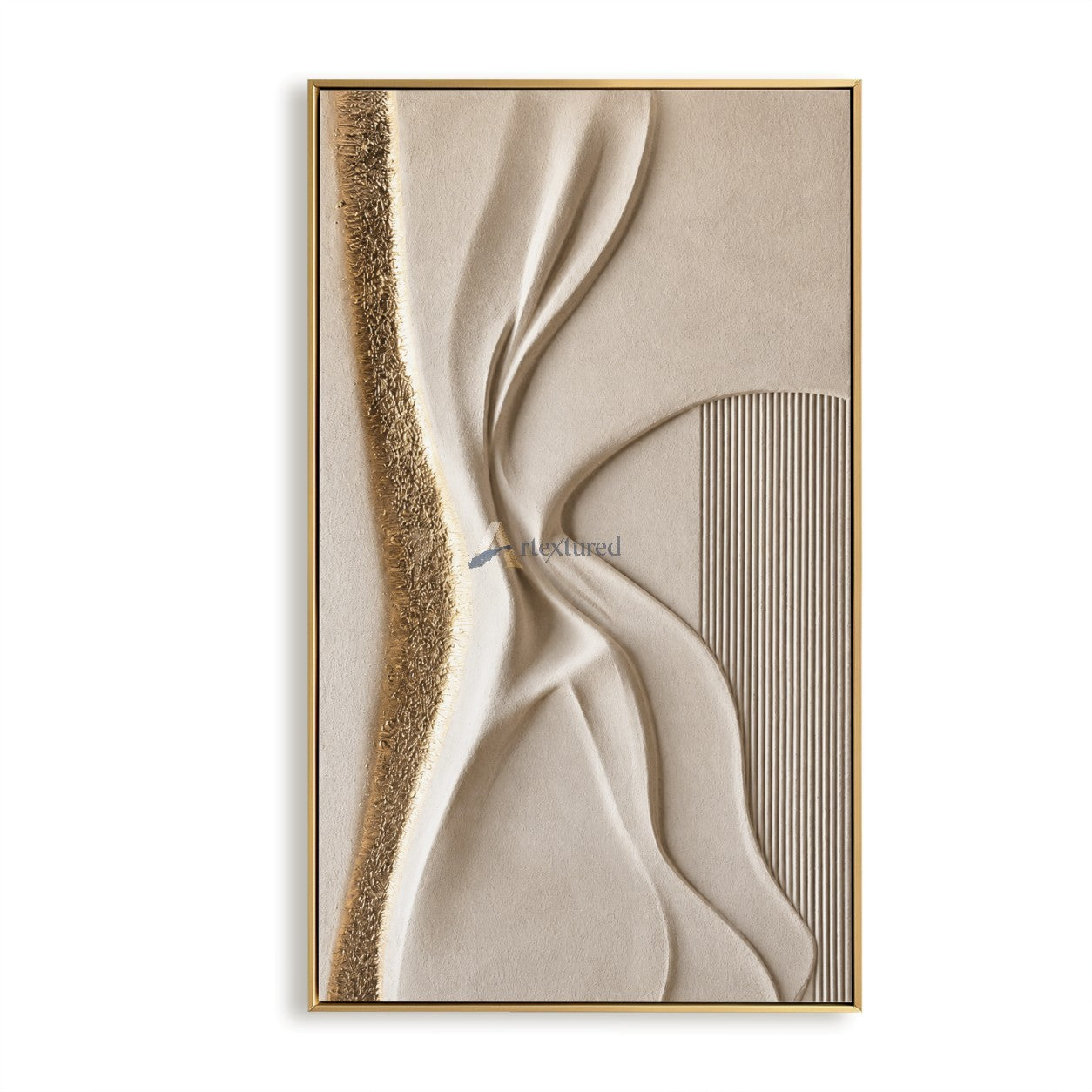 Golden Fold — Hand-Painted Ivory Wabi-Sabi Sculptural Textured Wall Art#CI260574