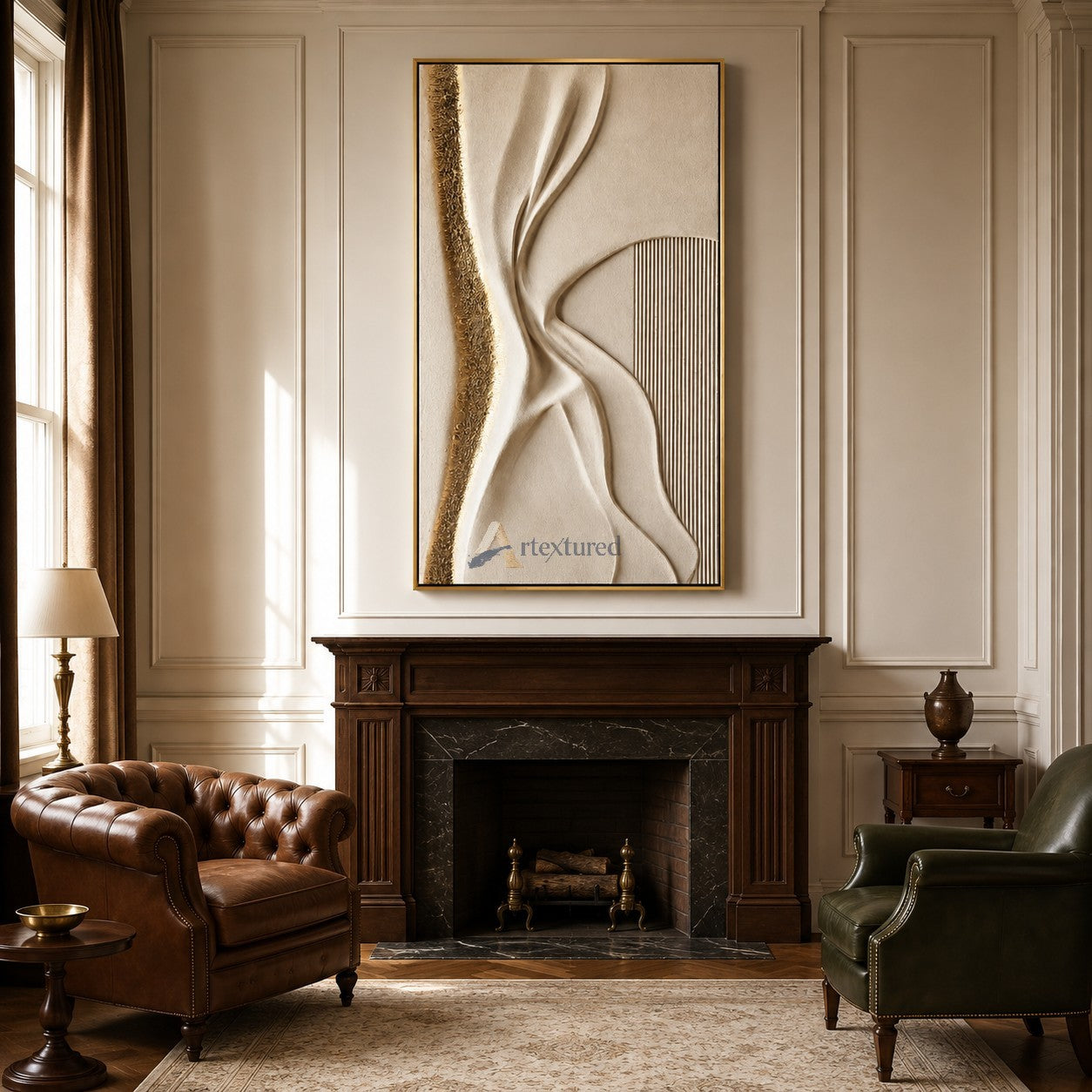 Golden Fold — Hand-Painted Ivory Wabi-Sabi Sculptural Textured Wall Art#CI260574
