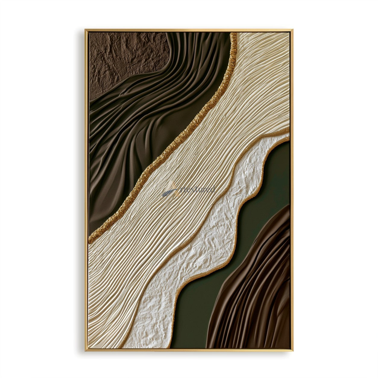 Gilded Earthflow — Hand-Painted Brown and Olive Wabi-Sabi Textured Abstract Wall Art#CI260575