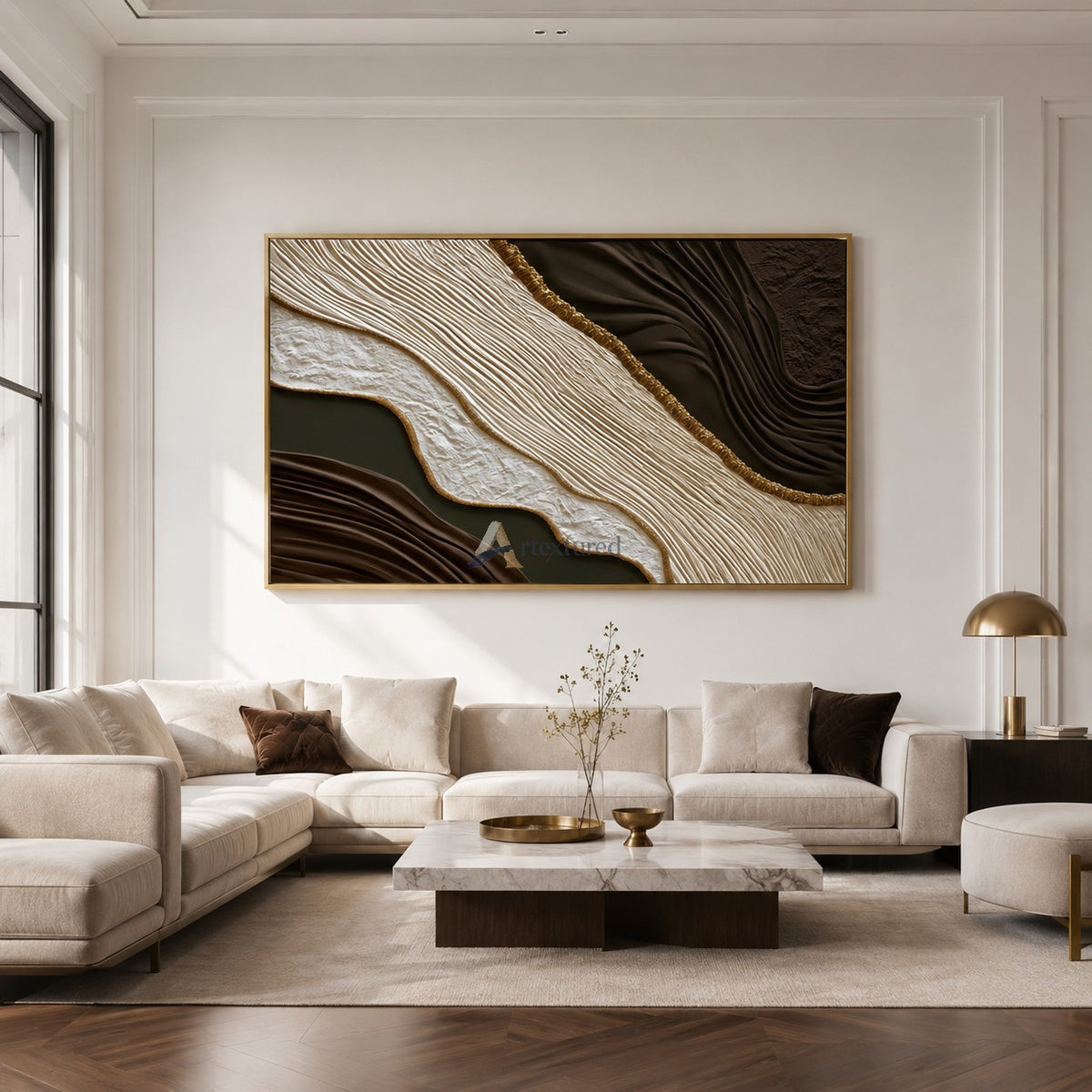 Gilded Earthflow — Hand-Painted Brown and Olive Wabi-Sabi Textured Abstract Wall Art#CI260575