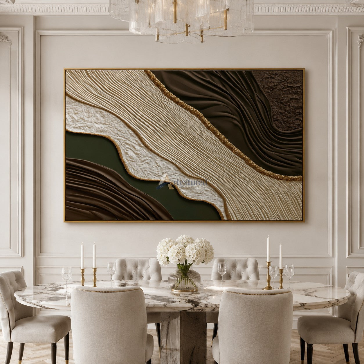 Gilded Earthflow — Hand-Painted Brown and Olive Wabi-Sabi Textured Abstract Wall Art#CI260575