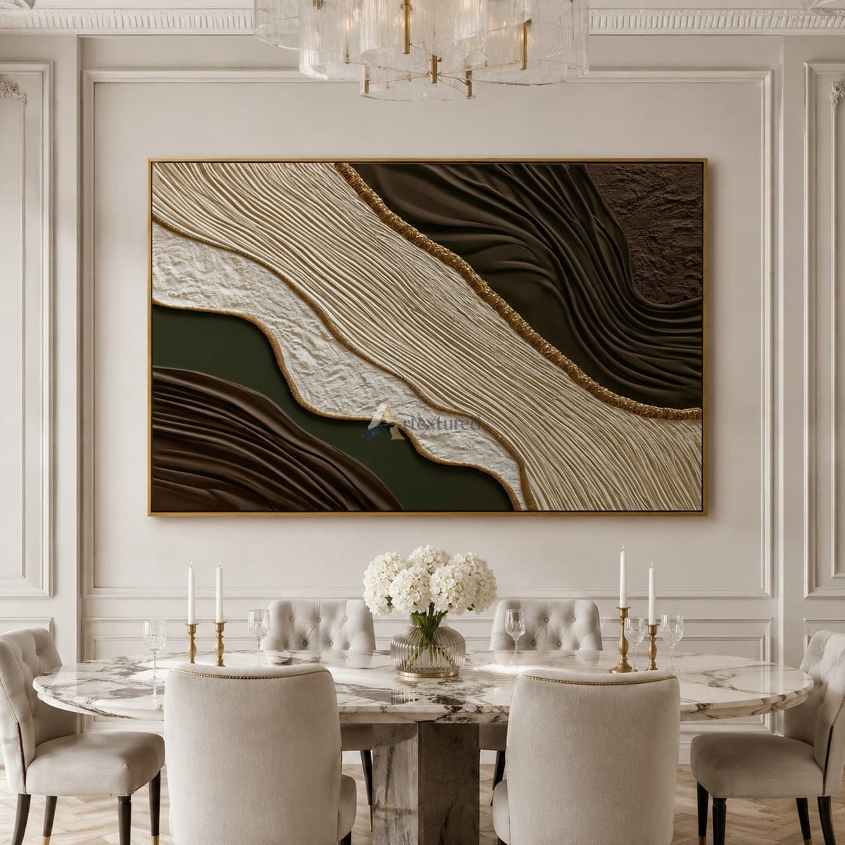 Gilded Earthflow — Hand-Painted Brown and Olive Wabi-Sabi Textured Abstract Wall Art#CI260575