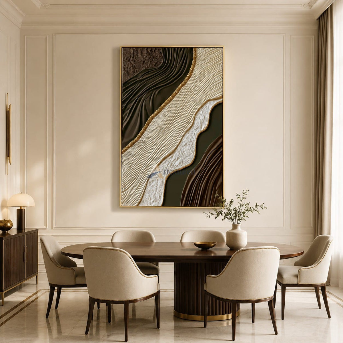 Gilded Earthflow — Hand-Painted Brown and Olive Wabi-Sabi Textured Abstract Wall Art#CI260575