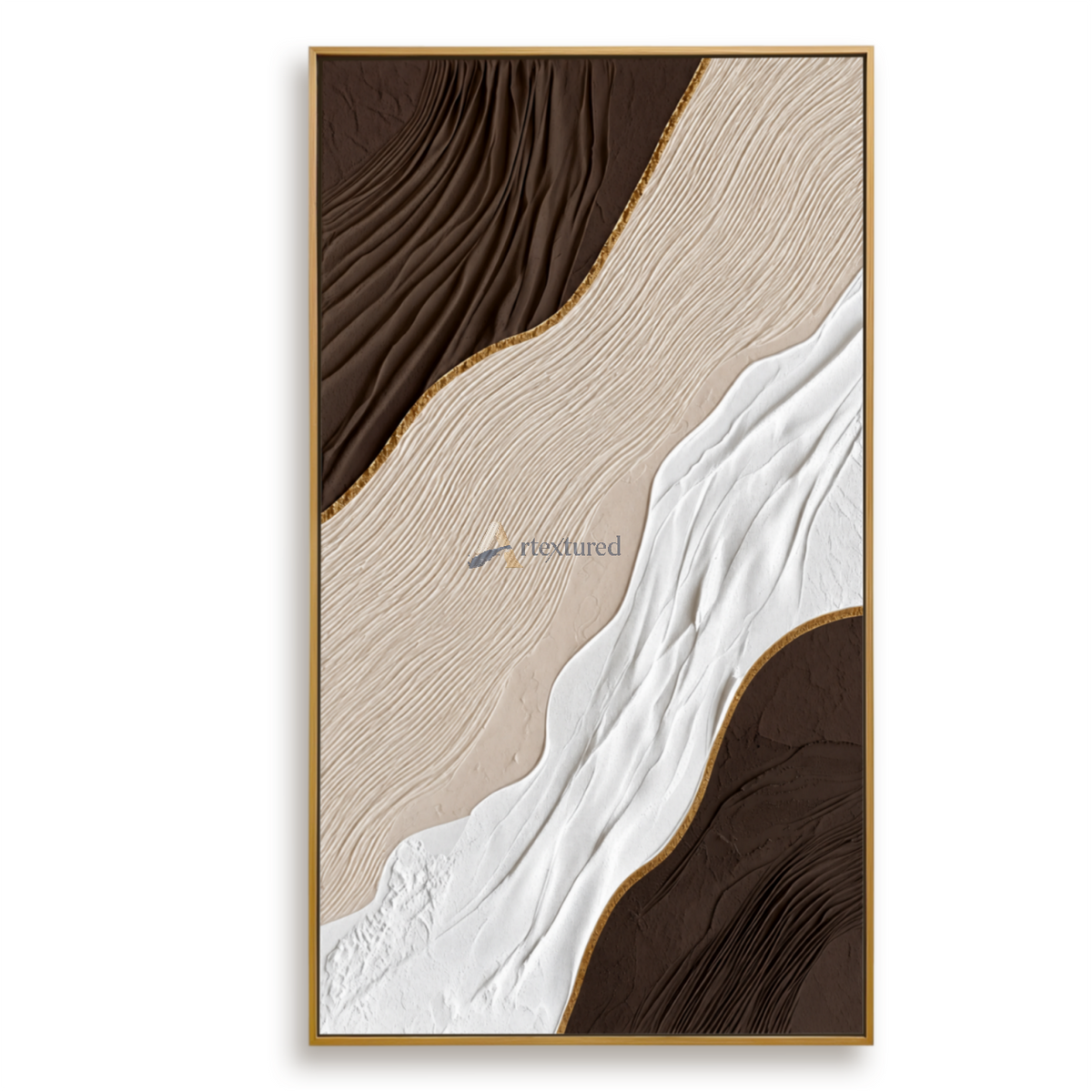 Gilded Canyon — Hand-Painted Brown and Ivory Wabi-Sabi Textured Abstract Wall Art#CI260576