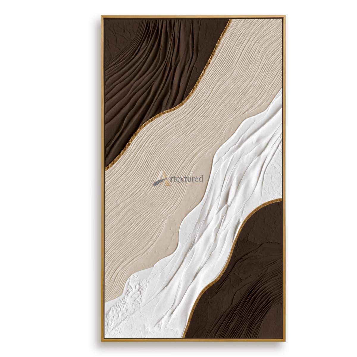 Gilded Canyon — Hand-Painted Brown and Ivory Wabi-Sabi Textured Abstract Wall Art#CI260576