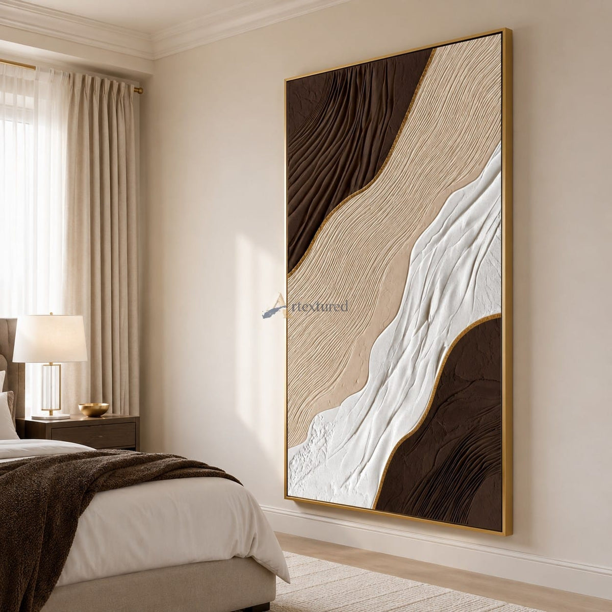 Gilded Canyon — Hand-Painted Brown and Ivory Wabi-Sabi Textured Abstract Wall Art#CI260576