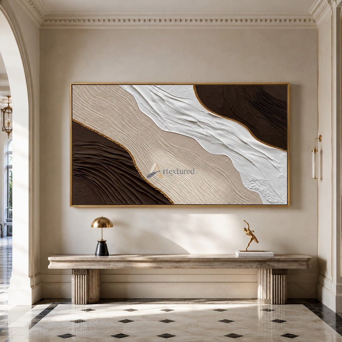 Gilded Canyon — Hand-Painted Brown and Ivory Wabi-Sabi Textured Abstract Wall Art#CI260576