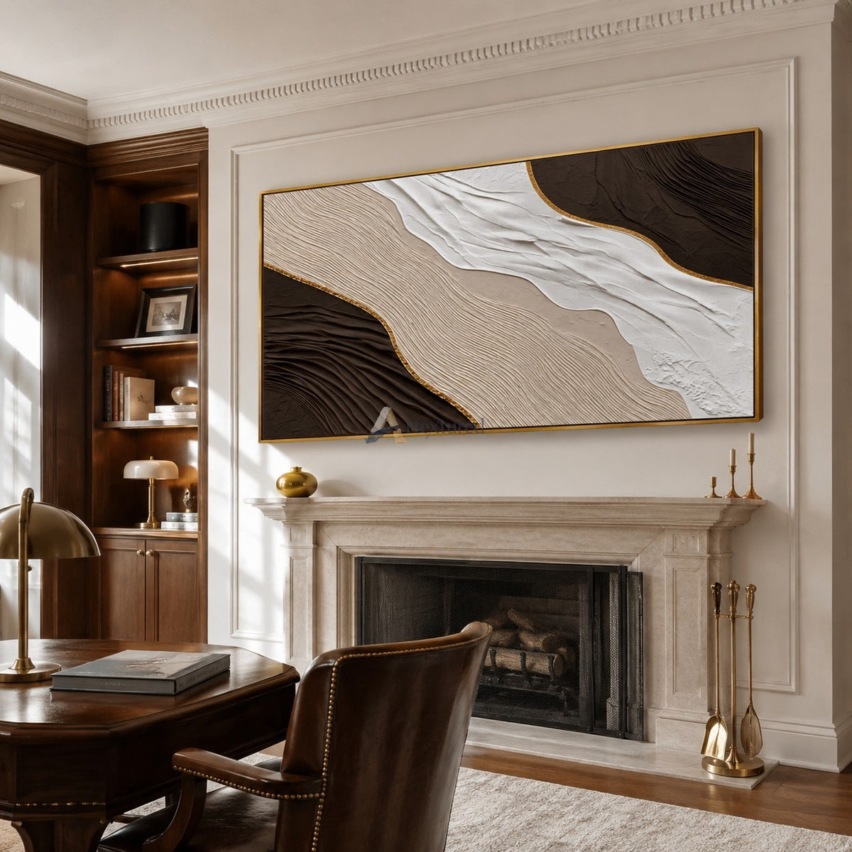 Gilded Canyon — Hand-Painted Brown and Ivory Wabi-Sabi Textured Abstract Wall Art#CI260576