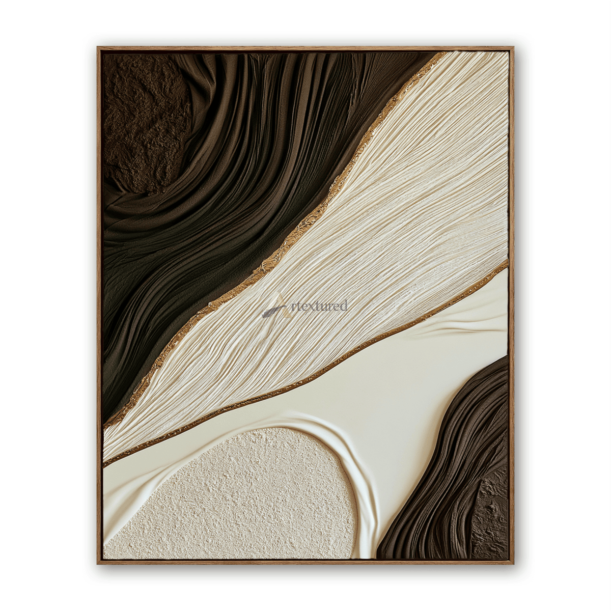 Gilded Strata — Hand-Painted Brown and Ivory Wabi-Sabi Textured Abstract Wall Art#CI260577