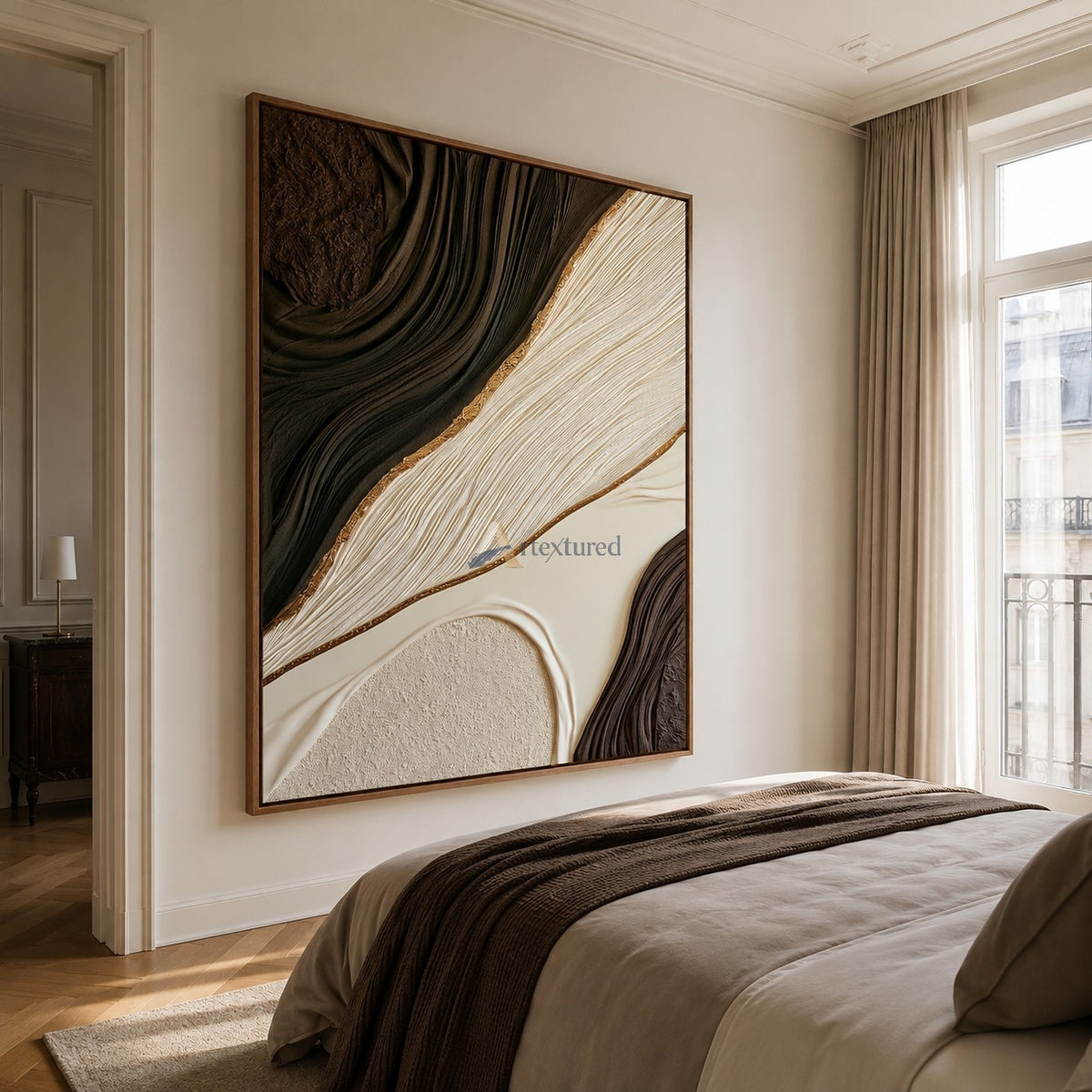 Gilded Strata — Hand-Painted Brown and Ivory Wabi-Sabi Textured Abstract Wall Art#CI260577