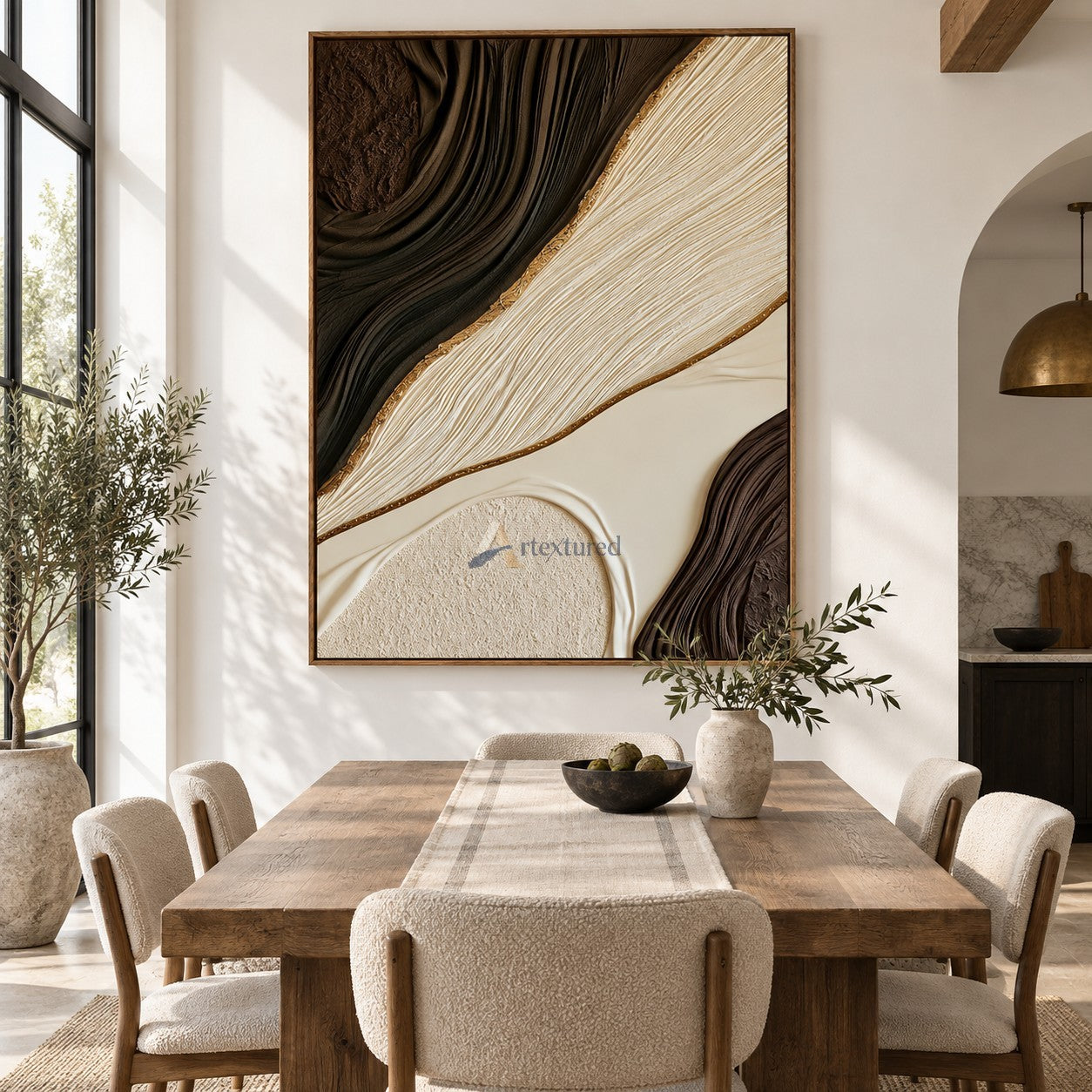 Gilded Strata — Hand-Painted Brown and Ivory Wabi-Sabi Textured Abstract Wall Art#CI260577