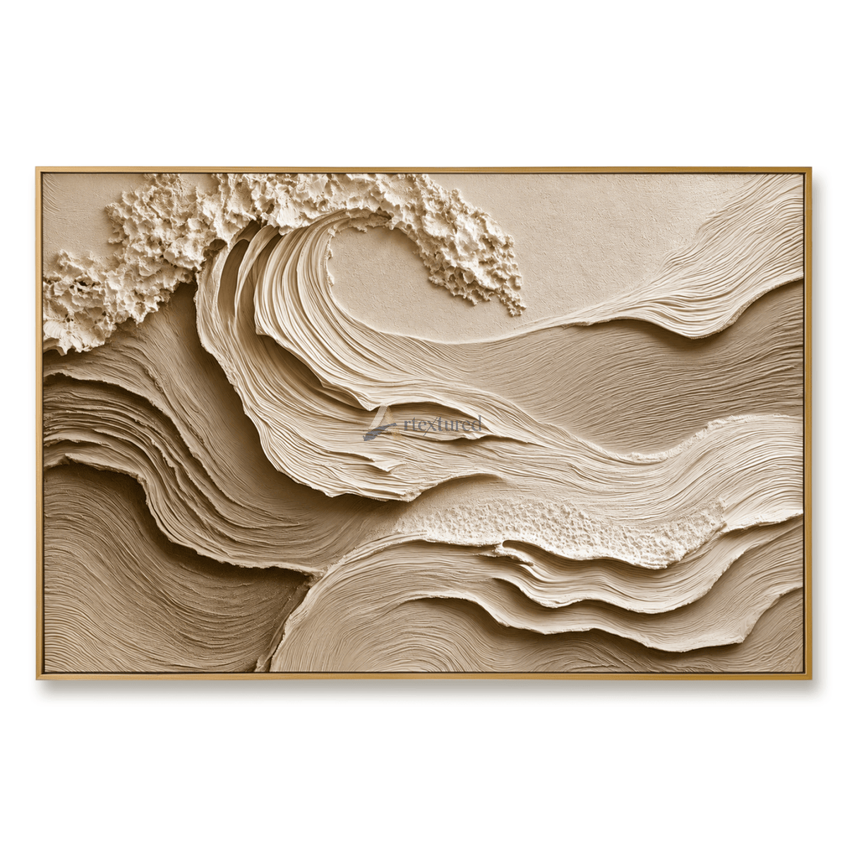 Quiet Tide — Hand-Painted Ivory Sculptural Ocean Wave Wall Art#CI260578