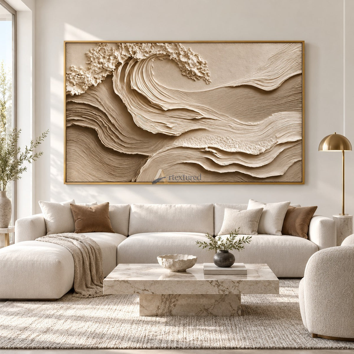 Quiet Tide — Hand-Painted Ivory Sculptural Ocean Wave Wall Art#CI260578