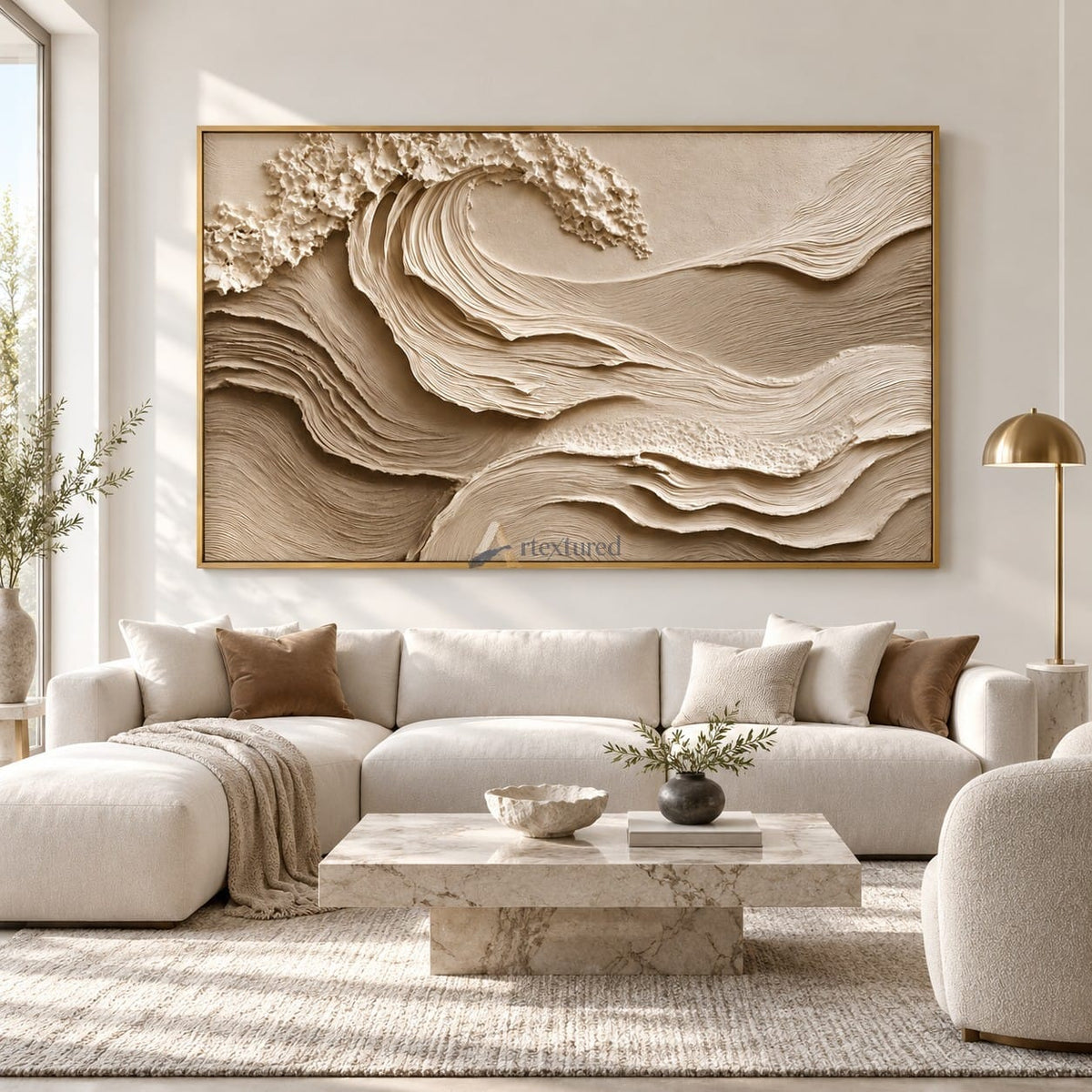 Quiet Tide — Hand-Painted Ivory Sculptural Ocean Wave Wall Art#CI260578