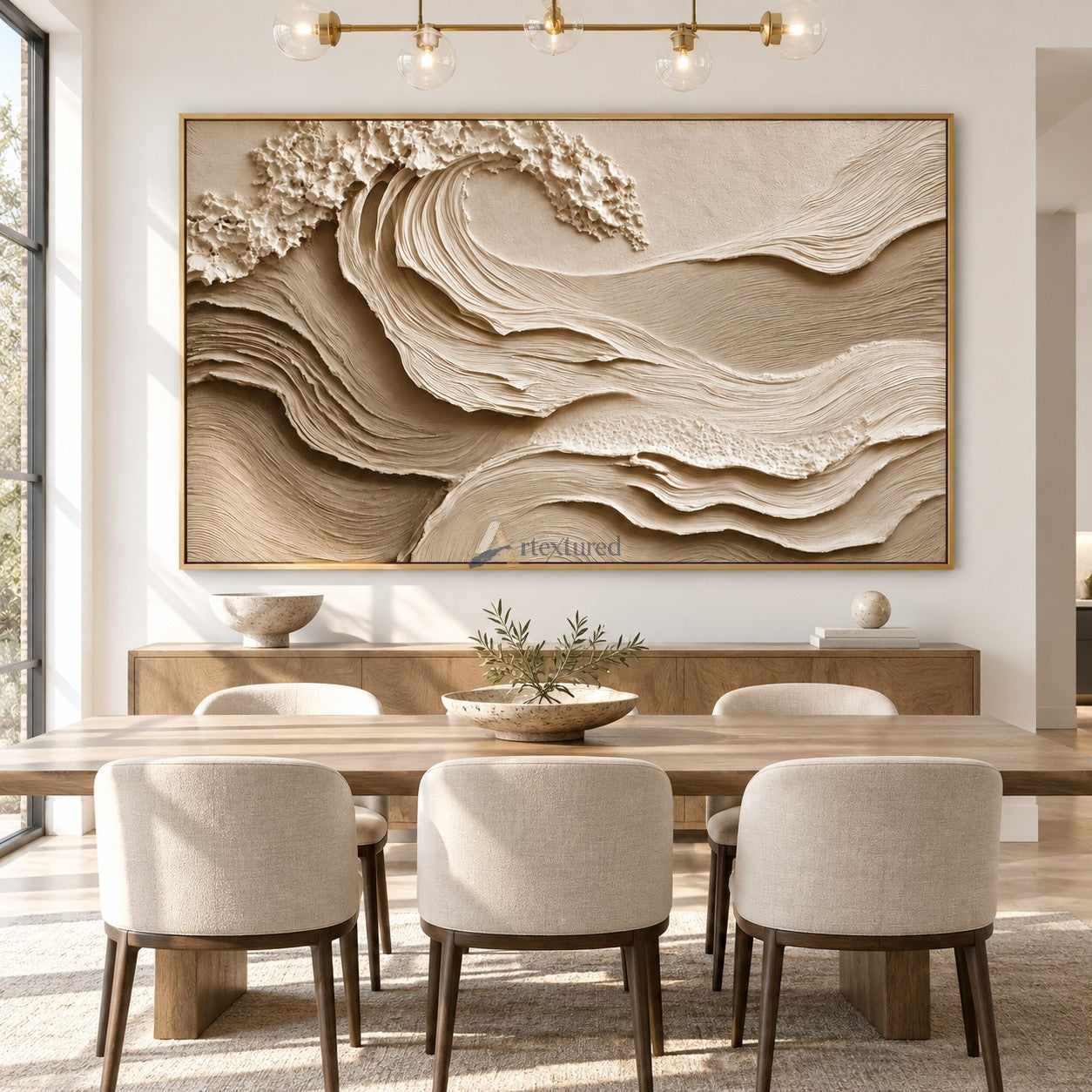 Quiet Tide — Hand-Painted Ivory Sculptural Ocean Wave Wall Art#CI260578