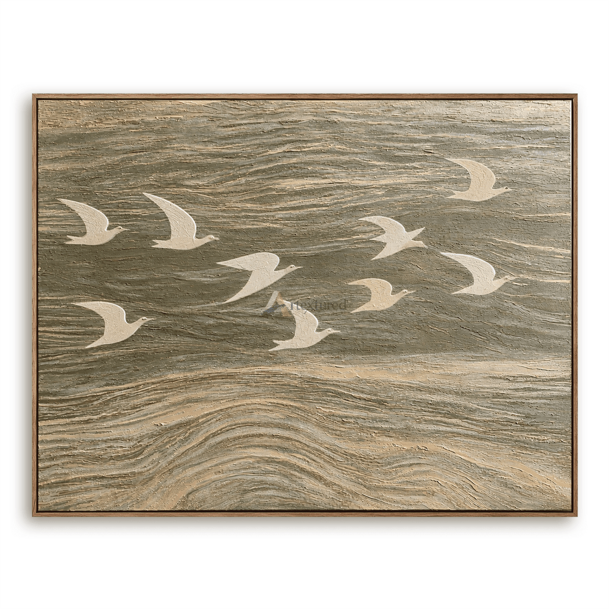 Wings Across the Tide — Neutral Textured Flying Birds Wall Art#CI260583