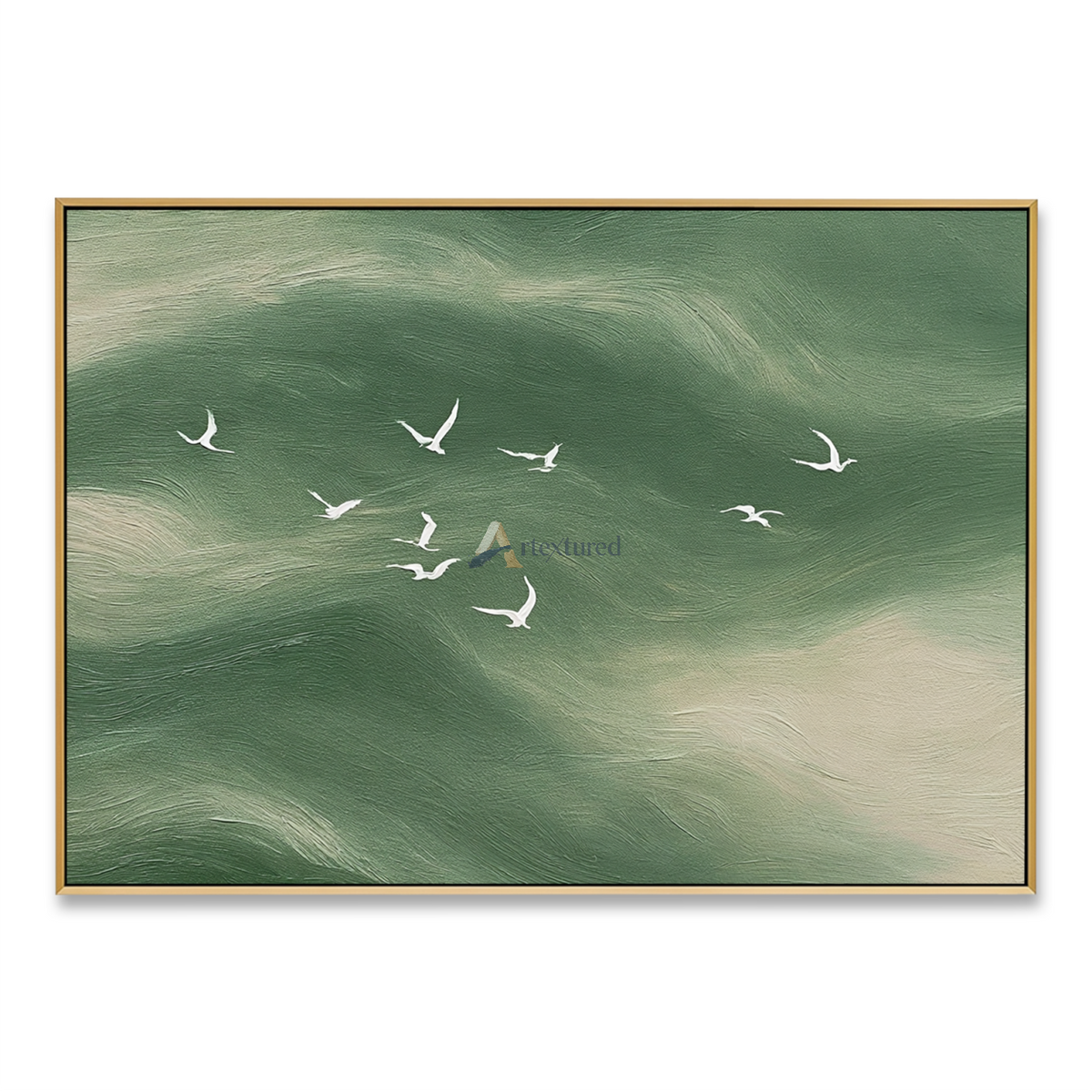 Emerald Passage — Green Textured Flying Birds Wall Art#CI260586