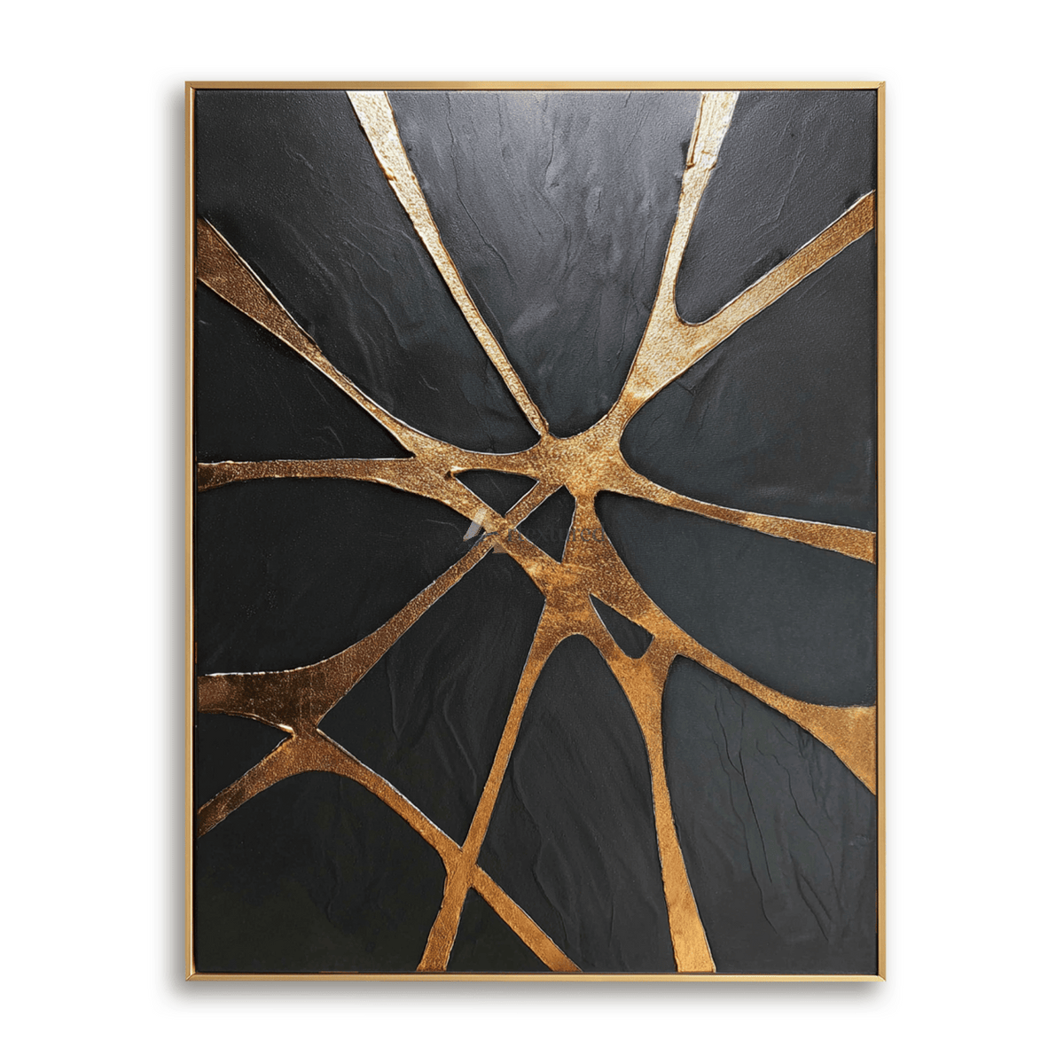 Golden Convergence — Black and Gold Textured Abstract Wall Art#CI260588