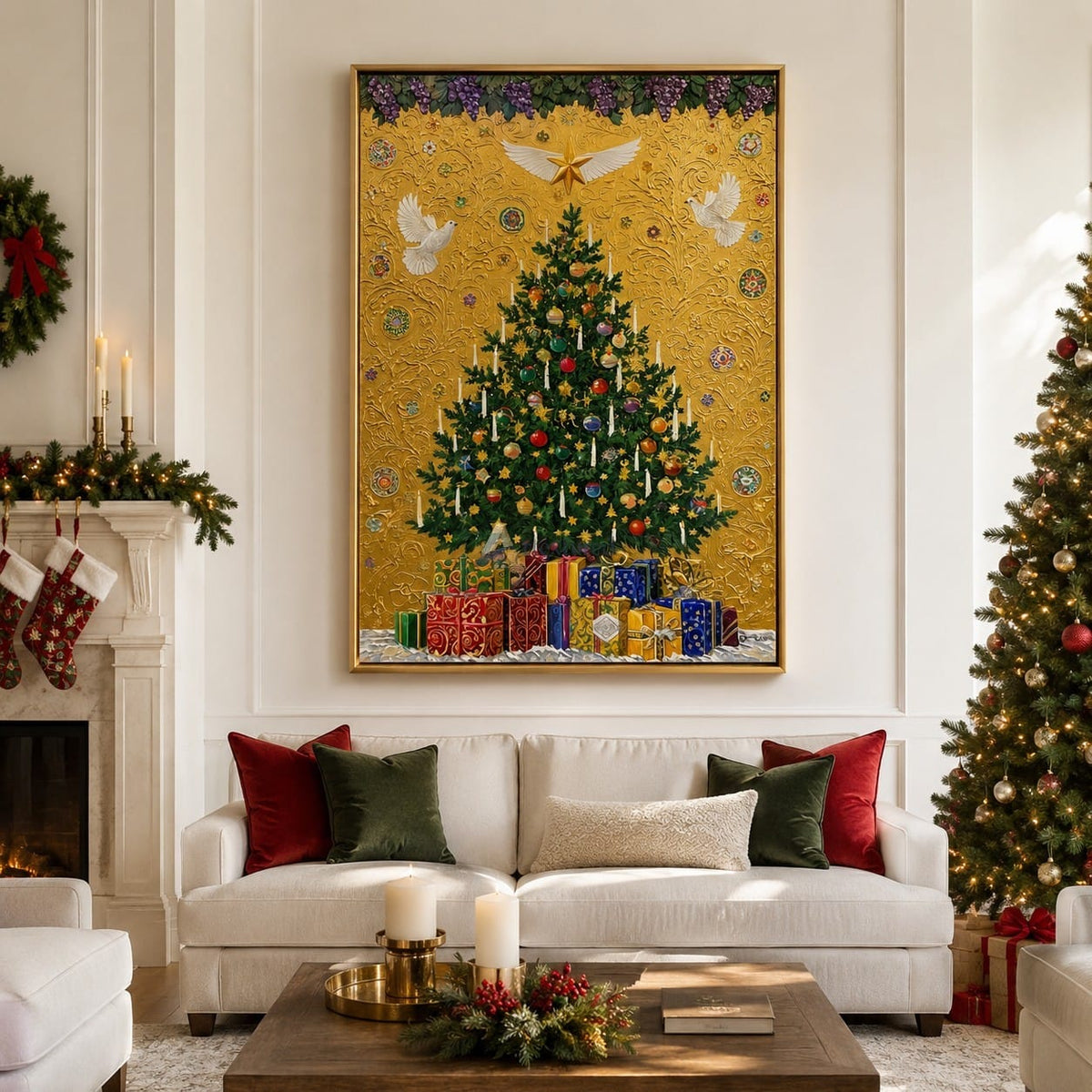 Traditional Christmas Tree Wall Art – Golden Celebration#CI260647