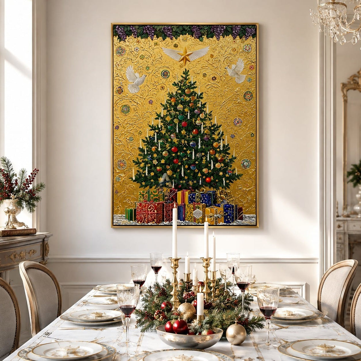 texture Traditional Christmas Tree Wall Art – Golden Celebration#CI260647
