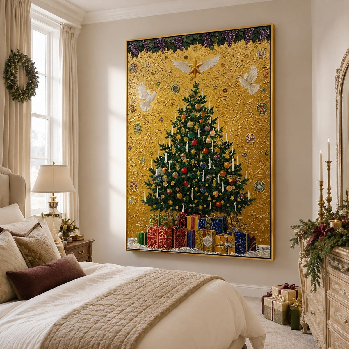 Traditional Christmas Tree Wall Art – Golden Celebration#CI260647