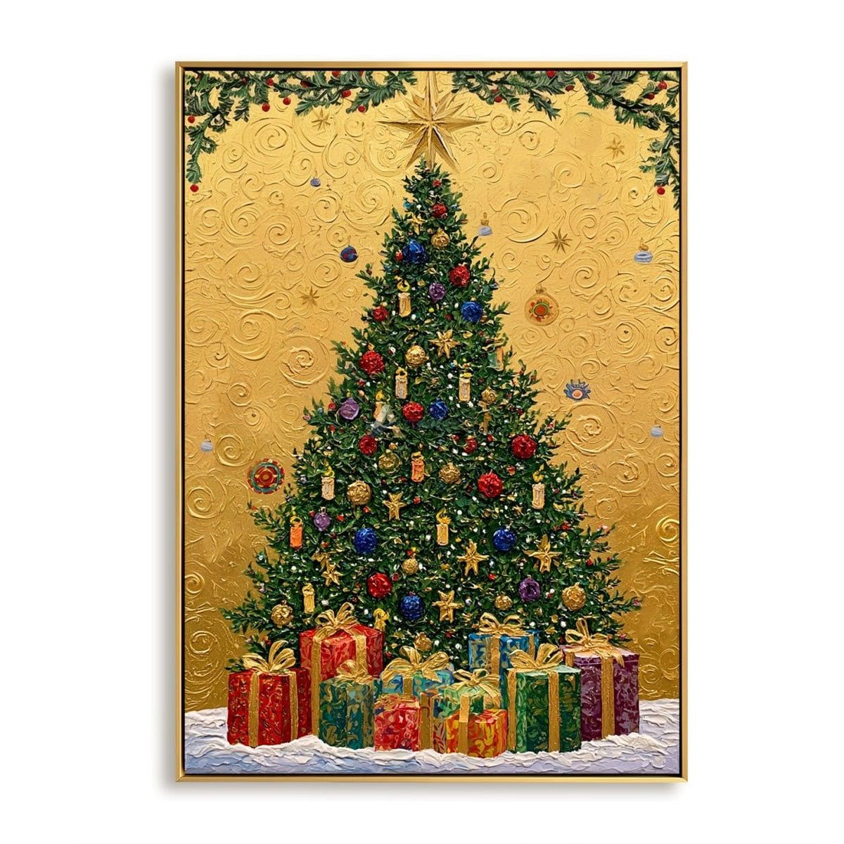 Christmas Tree and Gifts Wall Art – Golden Star#CI260648
