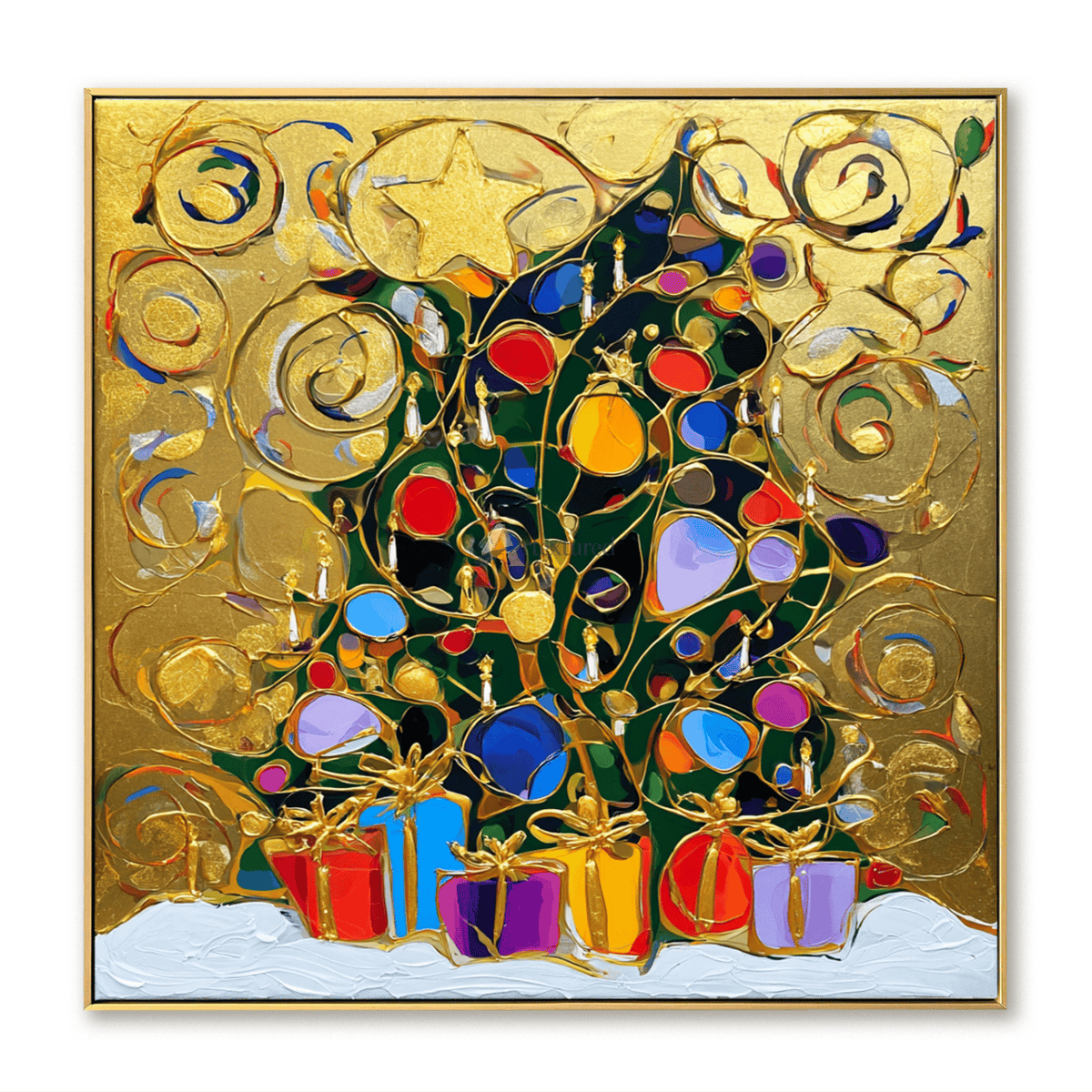 Abstract Christmas Tree Wall Art – Golden Swirls#CI260649