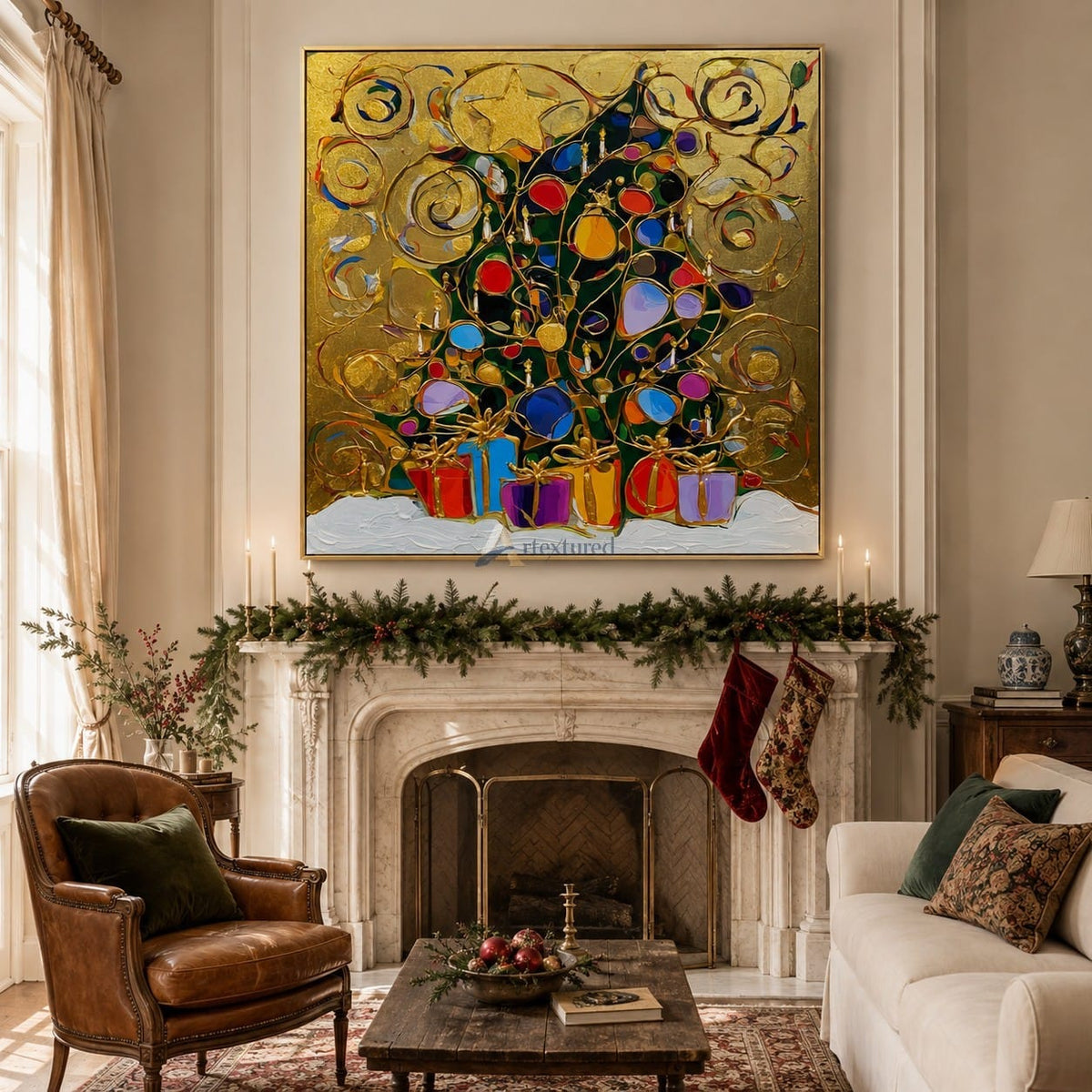 texture Abstract Christmas Tree Wall Art – Golden Swirls#CI260649