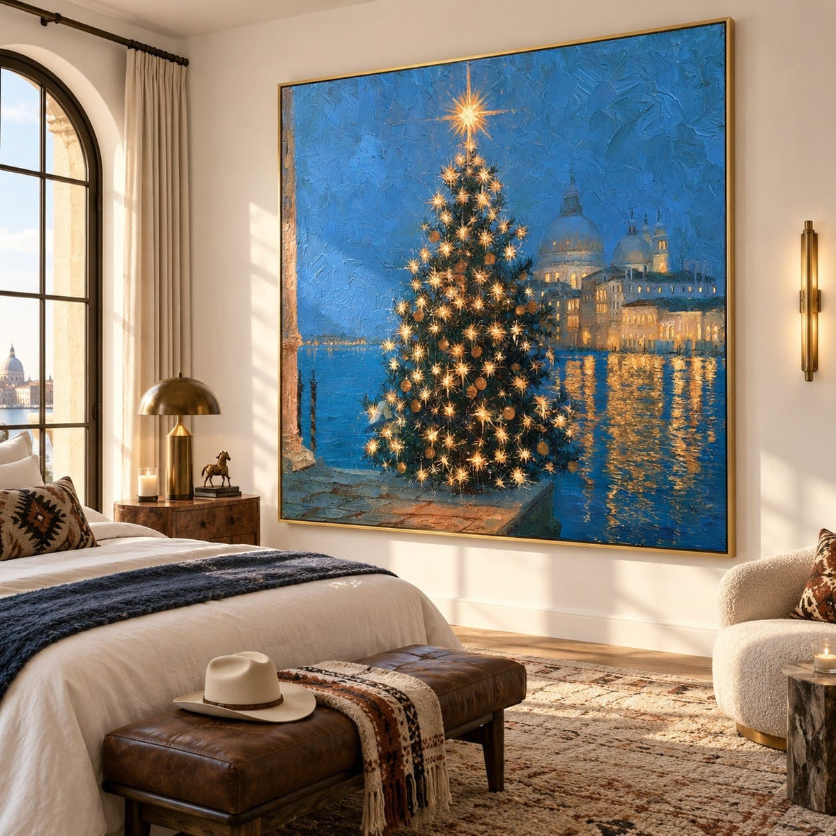 Waterfront Christmas Tree Wall Art – Blue Hour Lights#CI260653