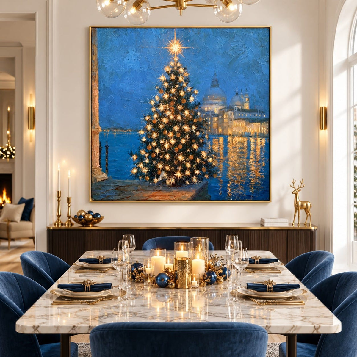 Waterfront Christmas Tree Wall Art – Blue Hour Lights#CI260653