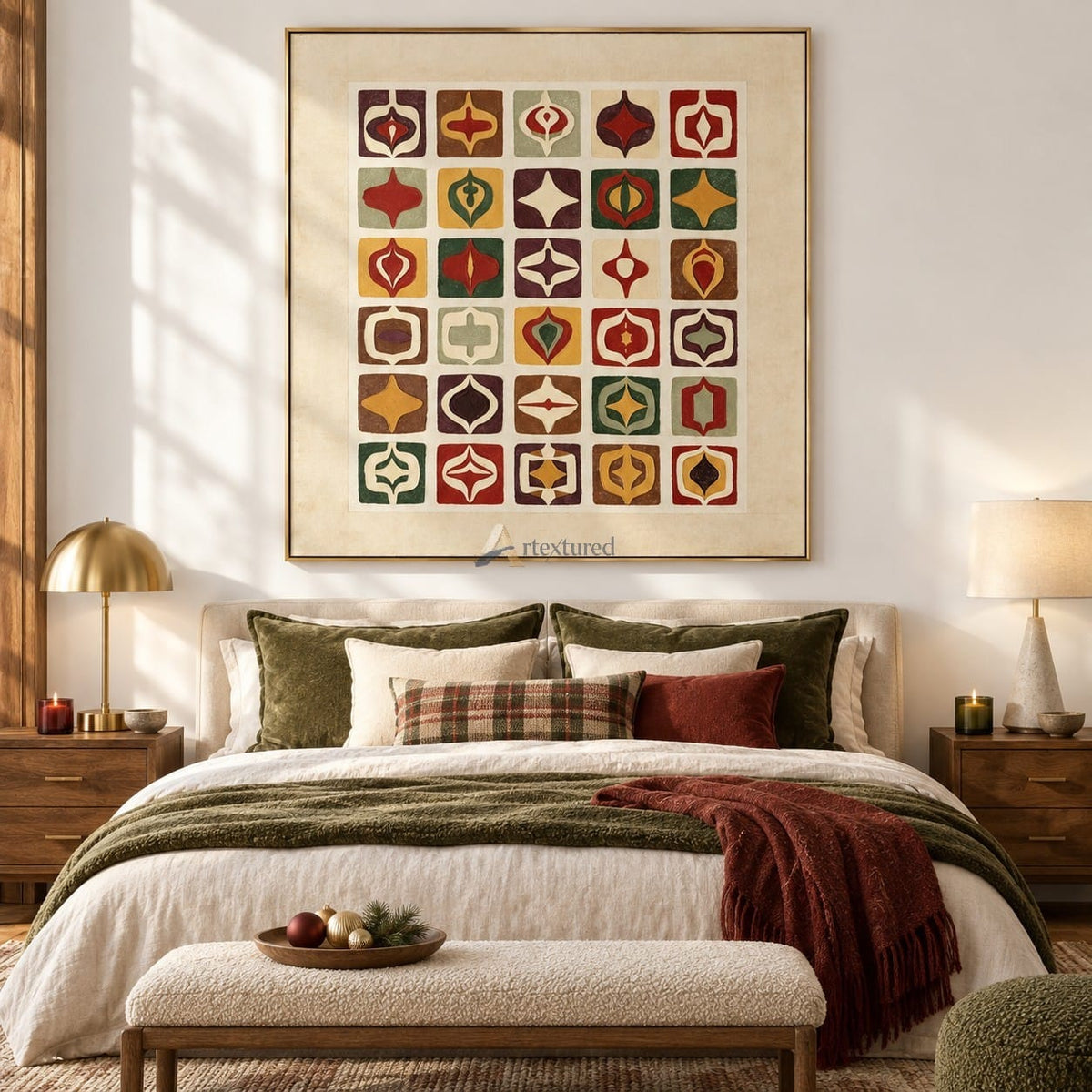 Mid-Century Christmas Wall Art – Retro Ornament Grid#CI260655