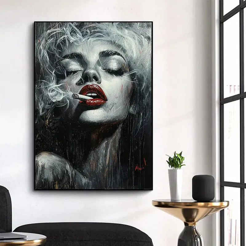 Crimson Muse – Modern Abstract Portrait Canvas#AB0519009