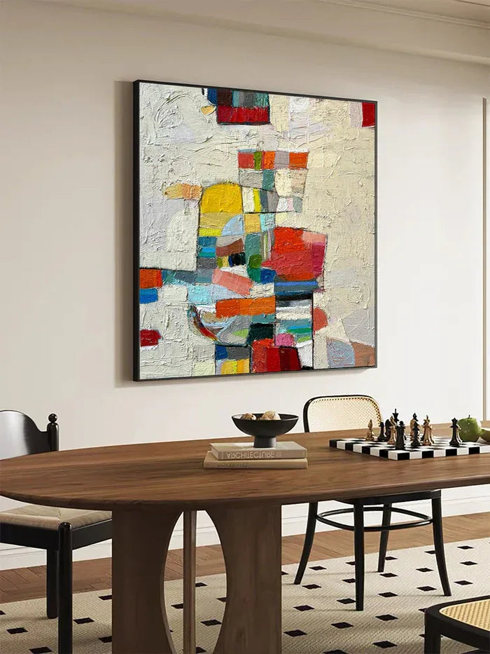 Chromatic Mosaic - Hand-Painted Colorful Abstract Textured Oil Painting - artextured