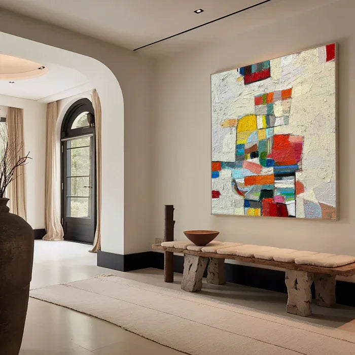 Chromatic Mosaic - Hand-Painted Colorful Abstract Textured Oil Painting - artextured