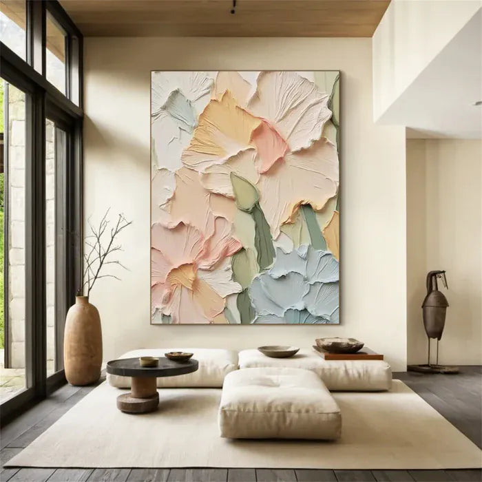 Colorful Flower Textured Wall Art – Hand-Painted Canvas#AB051806