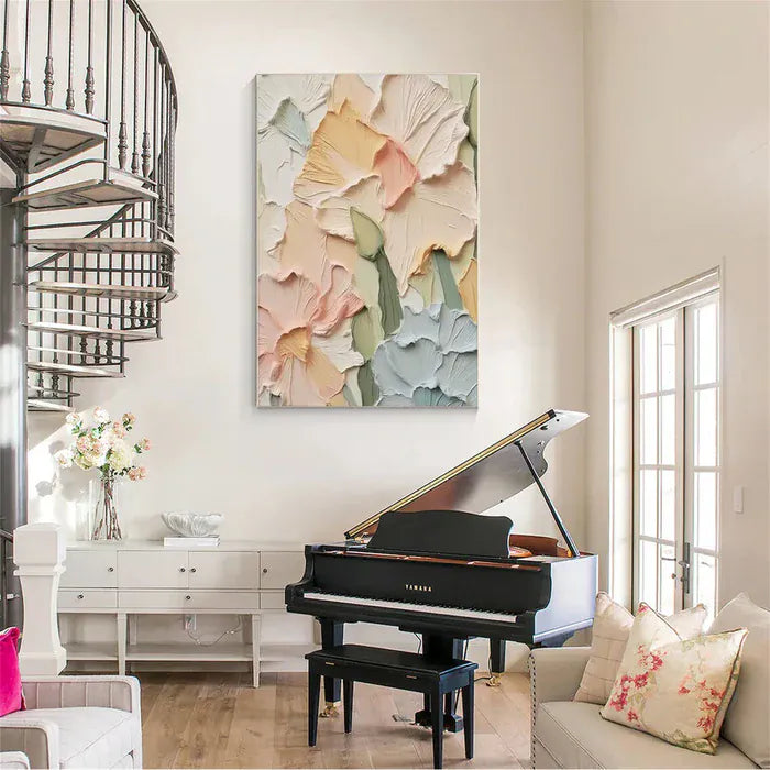 Colorful Flower Textured Wall Art – Hand-Painted Canvas#AB051806