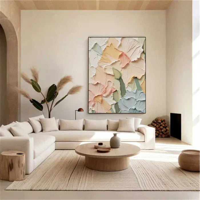 Colorful Flower Textured Wall Art – Hand-Painted Canvas#AB051806