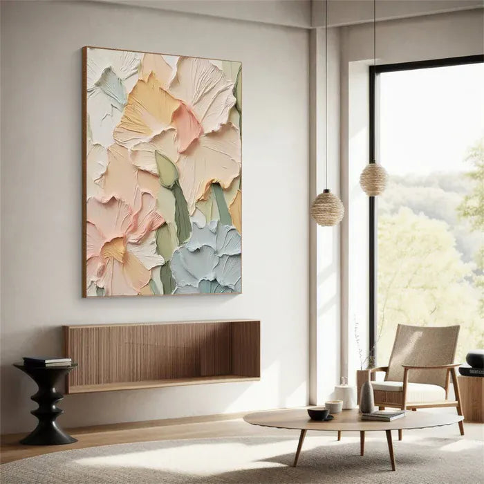 Colorful Flower Textured Wall Art – Hand-Painted Canvas#AB051806