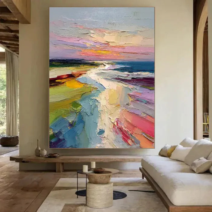 Colorful Ocean & Sky Abstract Wall Art – Textured Canvas Painting#AB051805