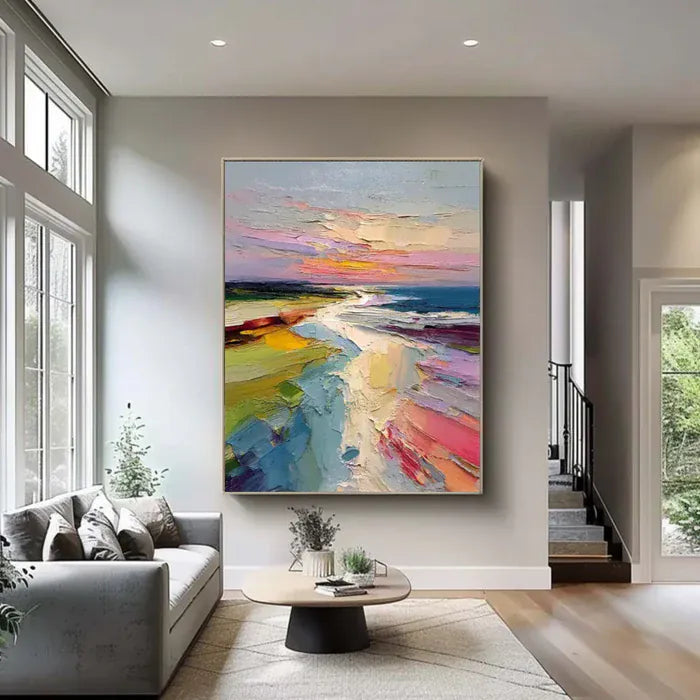 Colorful Ocean & Sky Abstract Wall Art – Textured Canvas Painting#AB051805