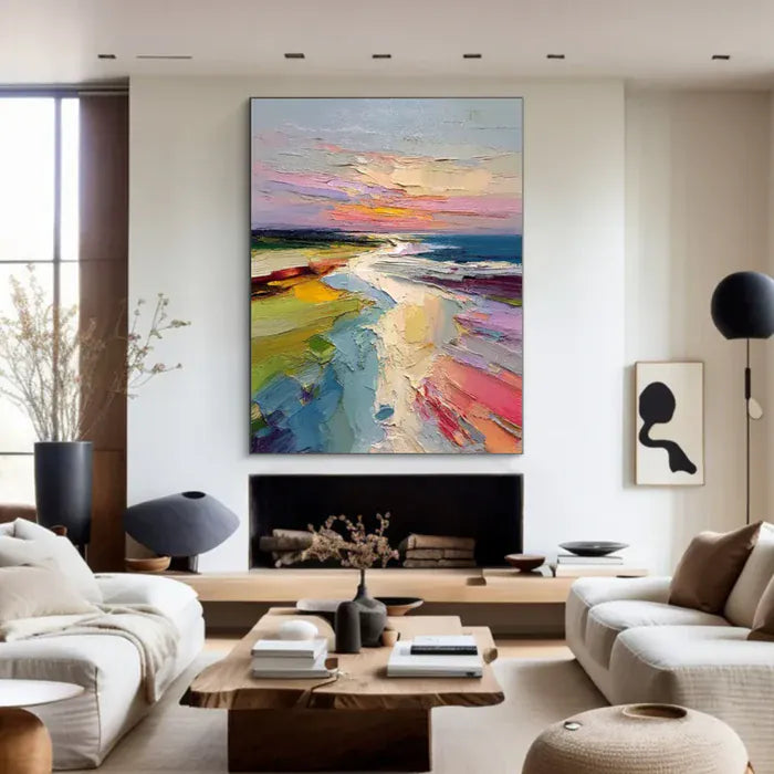 Colorful Ocean & Sky Abstract Wall Art – Textured Canvas Painting#AB051805
