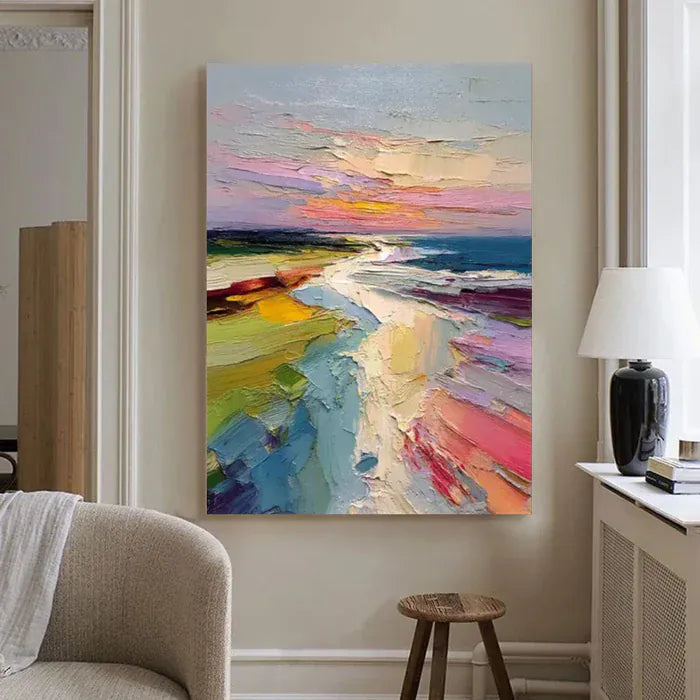 Colorful Ocean & Sky Abstract Wall Art – Textured Canvas Painting#AB051805