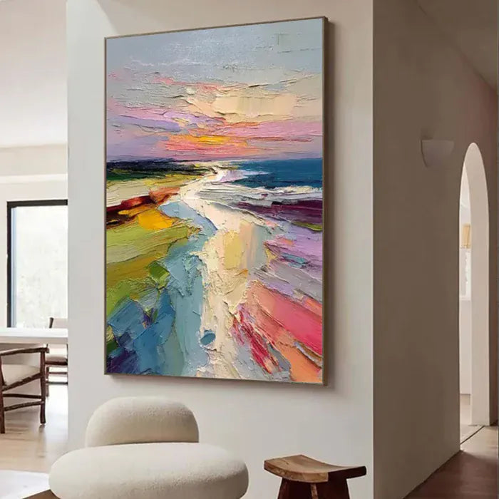 Colorful Ocean & Sky Abstract Wall Art – Textured Canvas Painting#AB051805