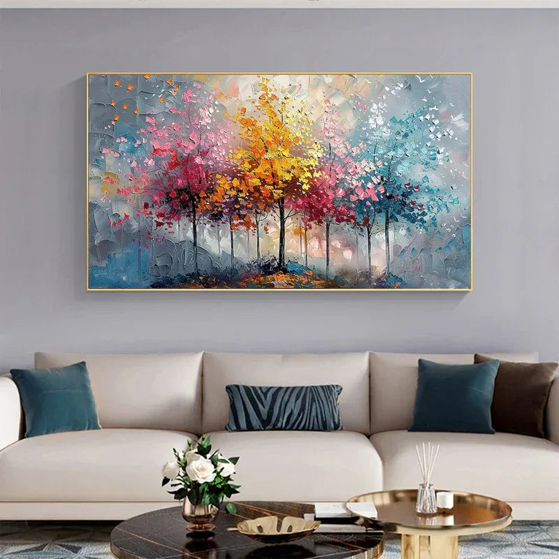 Colorful Abstract Forest Painting - Nature-Inspired Wall Art on Canvas - artextured